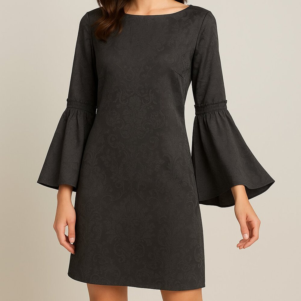 $148 Chinese Laundry by Shelli Segal Jacquard Bell Sleeve Dress – Size 14